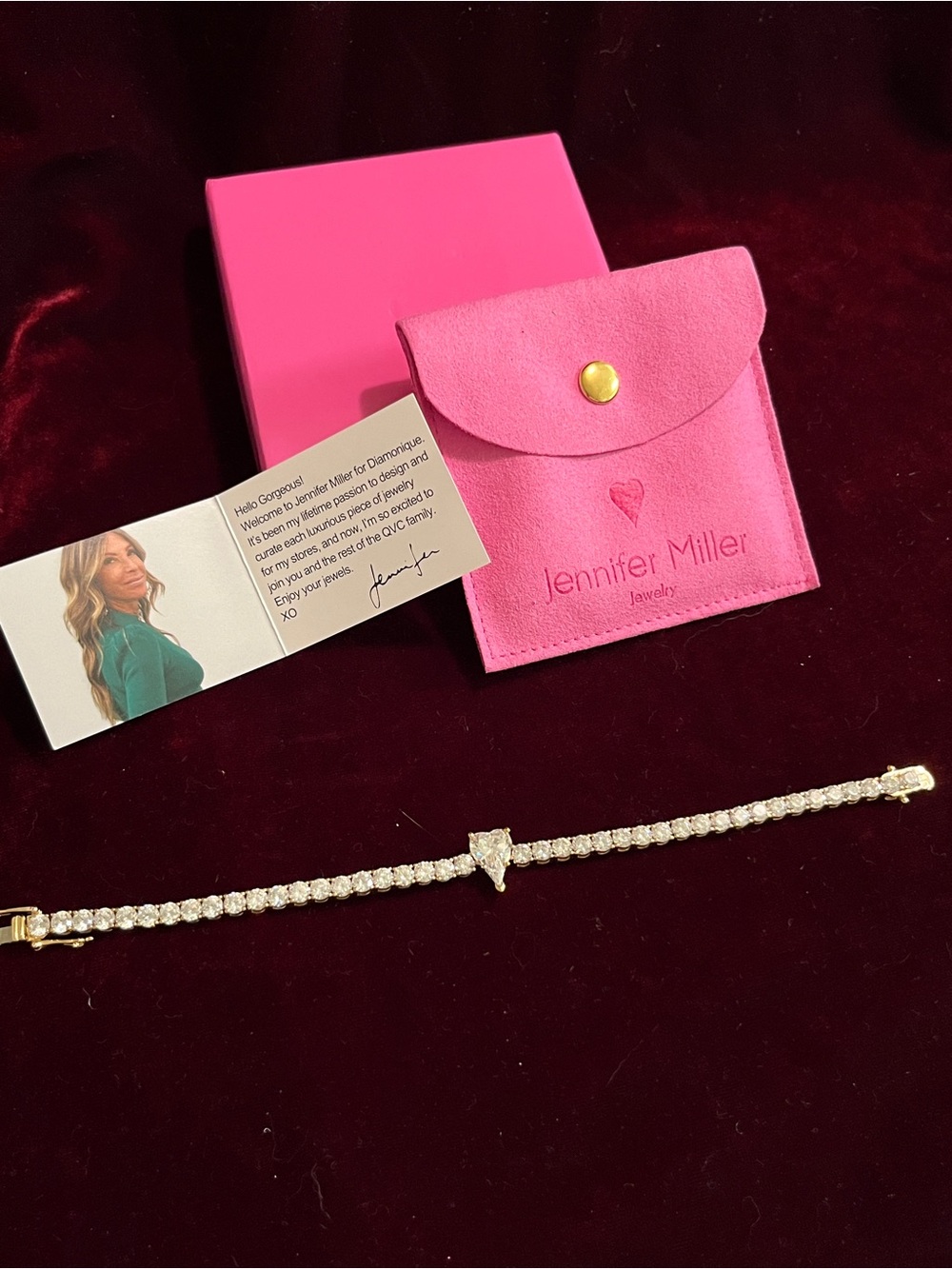 Diamonique X Jennifer Miller Signature Heart Tennis Bracelet Silver 925 Avg Gold - Picture 8 of 13